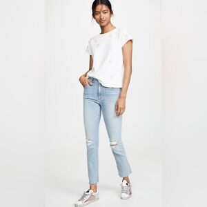 MOTHER‎ The Rascal Ankle Snippet Raw Hem Mid Rise Straight Leg Jeans Size 25